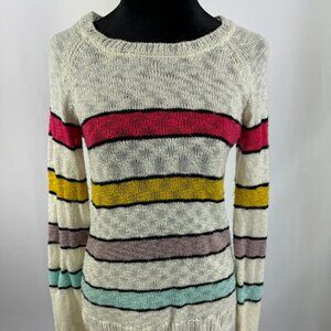 Cloud Chaser Sweater Womens M Rainbow Striped Long Sleeve Pullover Open Knit